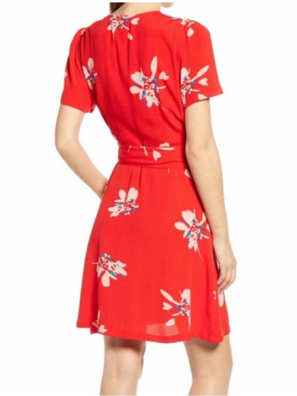 Chelsea28 Tropical Floral Tie-Waist Wrap Dress sz L Fit & Flare Romantic Summer - Picture 2 of 10